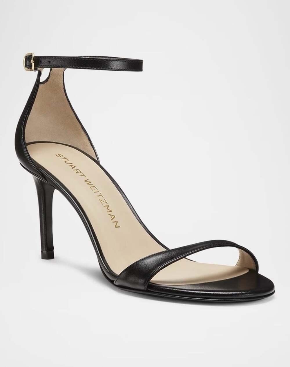 Stuart Weitzman Amelina Strap Sandal LEATHER BLACK NUDIST CURVE 6.5 (PB15)